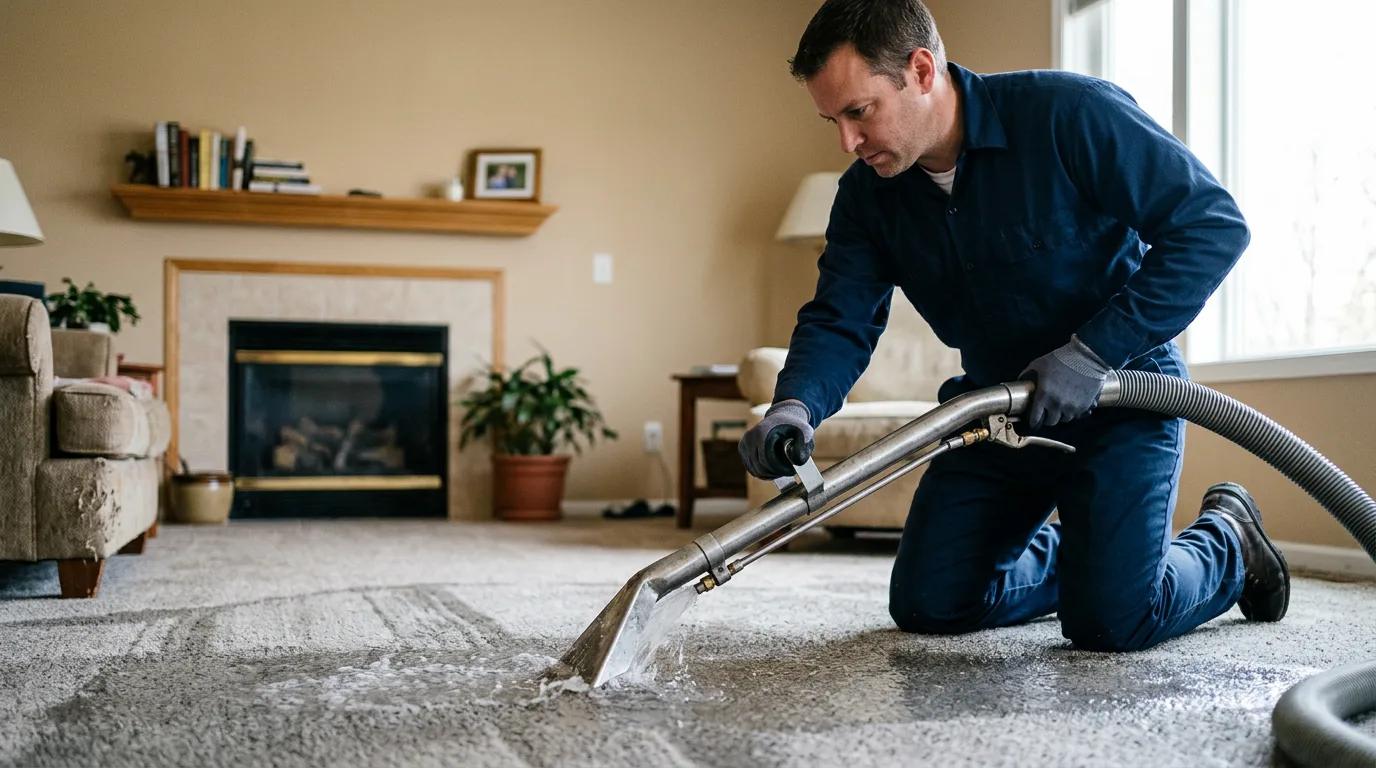 Water damage restoration technician working near Dover, NJ